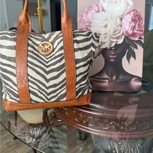 Michael Kors Zebra Print Tote with Brown Accents